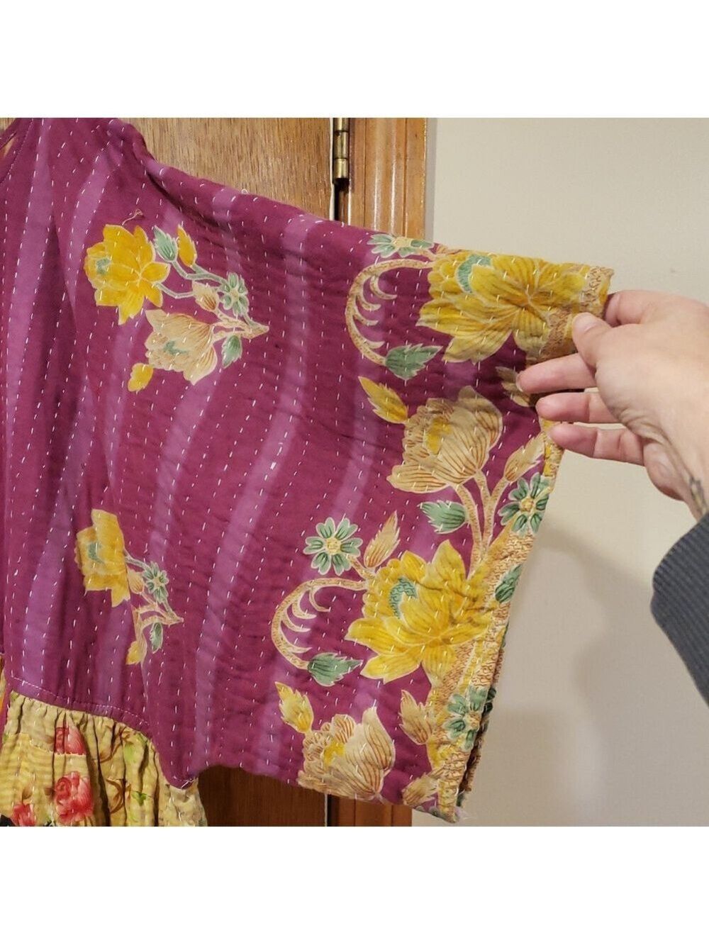 Floral Kantha Babydoll Style Patchwork Dress - Picture 6 of 10